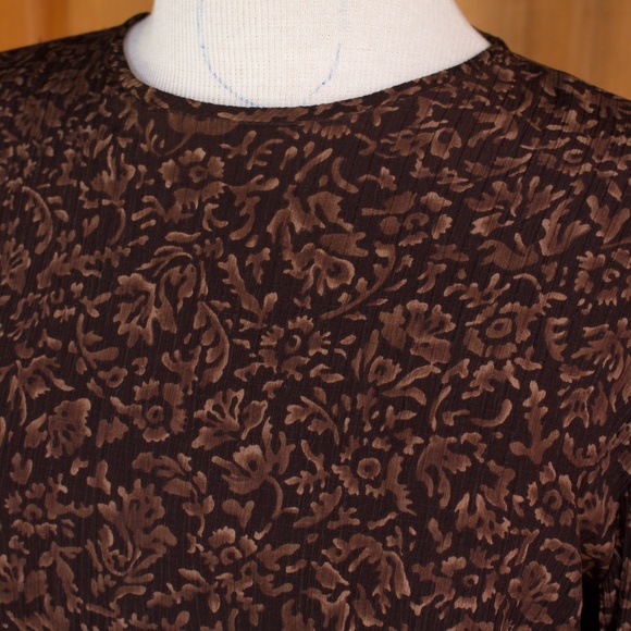 Vintage Jones New York 100% Silk Long Sleeve Brown Patterned Blouse - Picture 3 of 16